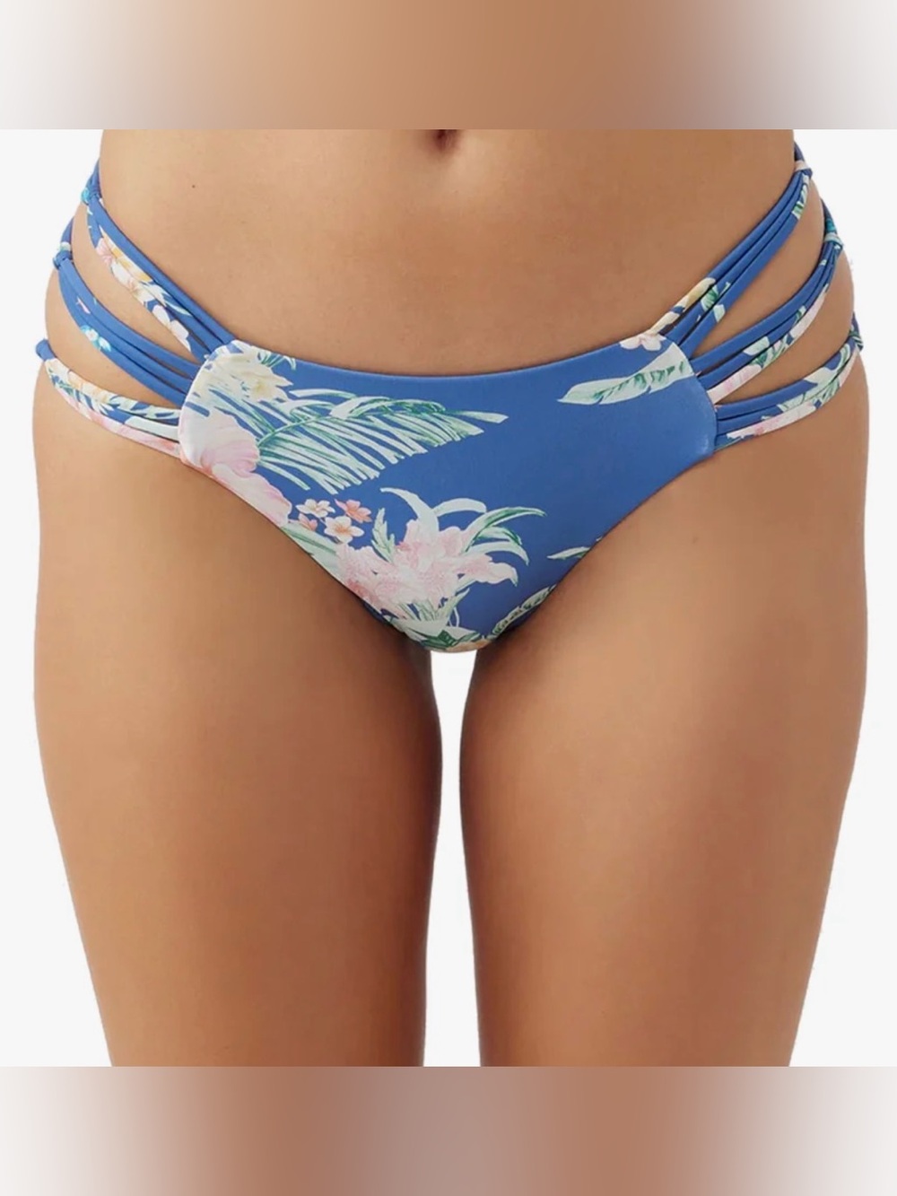O'Neill Blue Floral Strappy Bikini Bottom Size Small Cheeky NWT